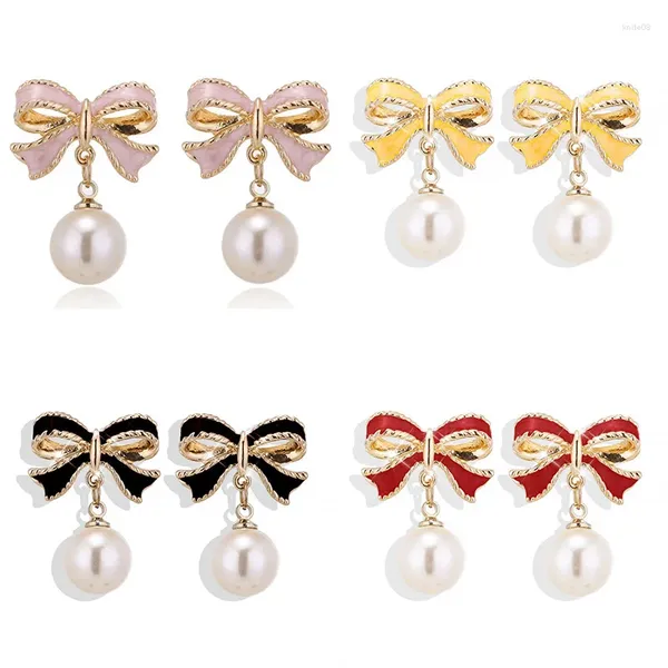 Orecchini per borchie eleganti bowknot perla goccia per donne ragazze dolci 5 colori penzola per feste di nozze per il ballo di fine anno per forare regali trafiti