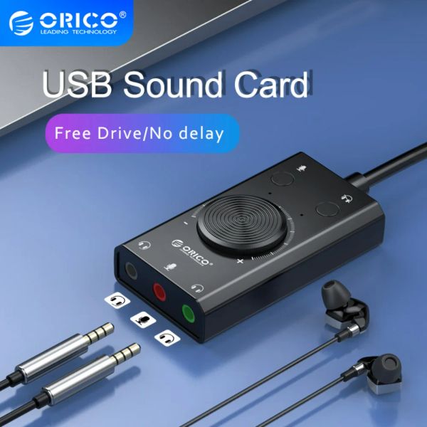 Hubs ORICO SC2 CARDE DE SOLO USB EXTERIAL Jack de áudio de 3,5 mm Adaptador de cabo Ajuste de ajuste de volume Driver semero -falante de microfone estéreo fone de ouvido