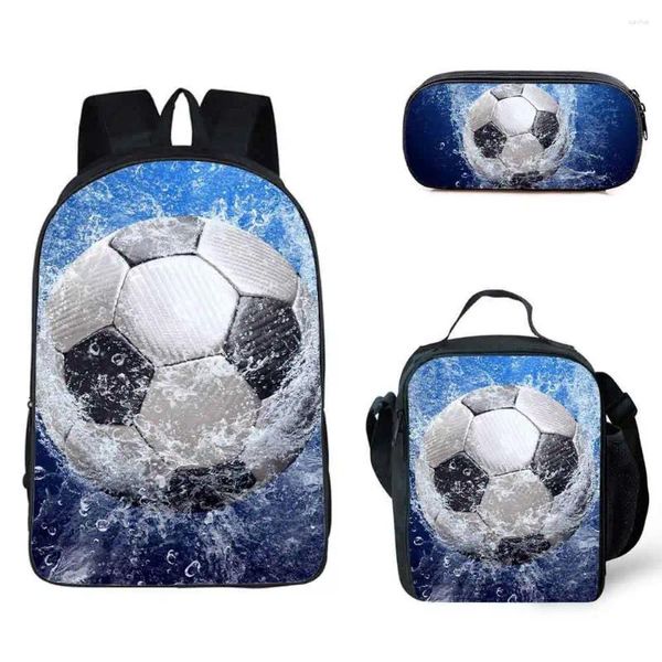 Backpack Trendy Creative Creative Funny Ice and Fire Foot Ball 3D Impressão 3pcs/set pupil School School Laptop Daypack Lunchag Bag Case