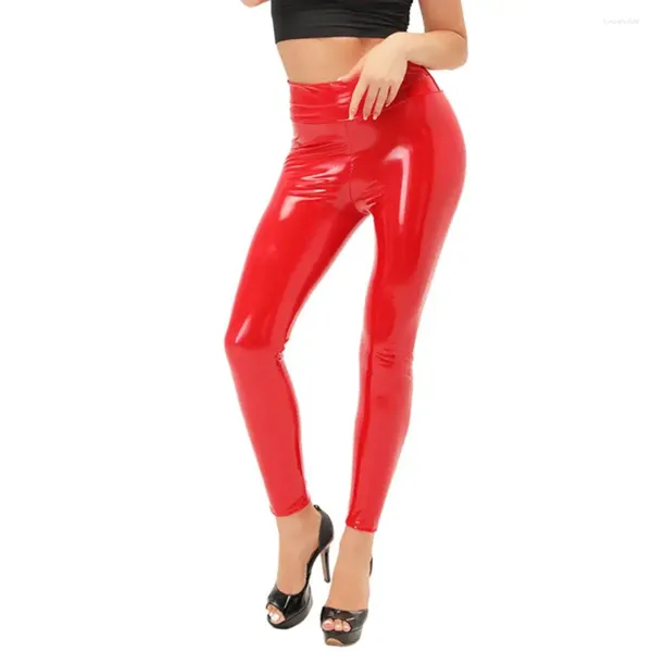 Frauenhose Frauen Kunstleder glänzender Spiegeloberfläche elegant hohe Taille für Nachtclub Slim Fit