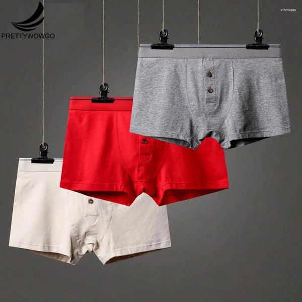 Underpants PrettyWowgo 2024 Boxershorts Cotton Cold Color Plus Size Soft Mens Boxers M L XL 2XL 3XL 2432