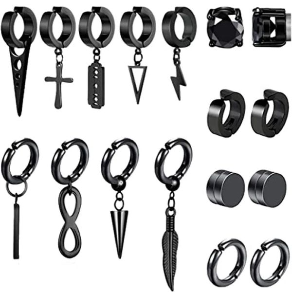 Ohrringe WKOUD 117 PCS Clip auf Hoop Ohrringen für Männer Frauen Edelstahl gefälschter nicht pierender magnetischer Dangle Ohrring Schwarz Huggie Hoop