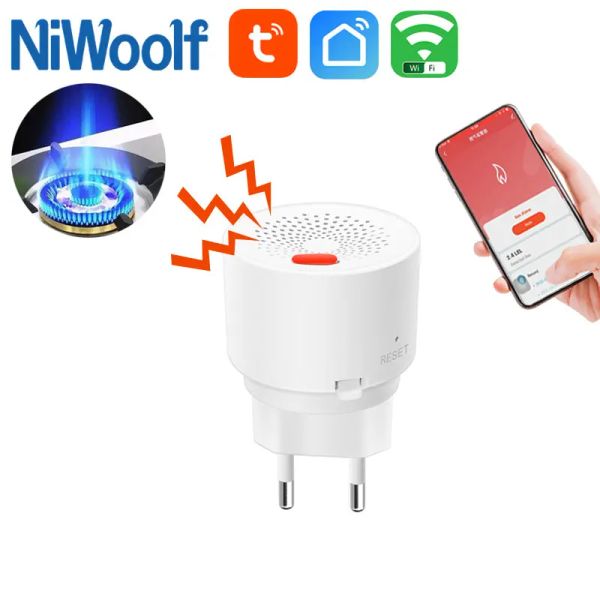 Steuerung des WiFi -Gas -Lecks -Sensors Tuya Gasleckage Detektor Schall Alarm Brennbares Smart -Home -Sicherheitsalarm EU/ US/ UK Stecker Optional