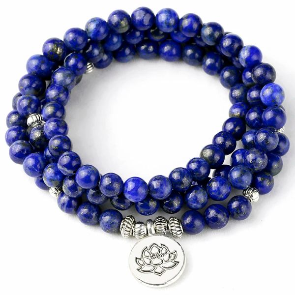 Stränge 108 Mala Armband Gebetsperlen natürliche Lapis Lazuli Perlen Meditation Mala Perlen Armband Tibetische Heilmänner Schmuck nicht verblassen