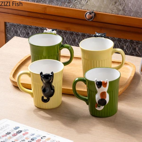 Desenho animado fofo gato de cerâmica caneca de cerâmica criativa copo de água de café da manhã casal casal de chá da tarde para café presente 240418
