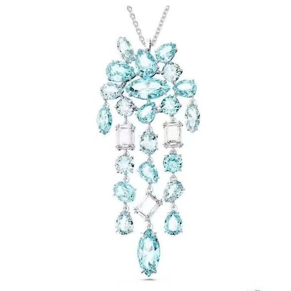 Lüks Gema Mavi Avusturya Kristal Bilezik Küpe Kolye Set Mücevherleri Kadın Sevgililer Günü Marka Parlatıcı Deniz Mavi Taş Dopamin Küpe Bilezikler Kolye Hediye