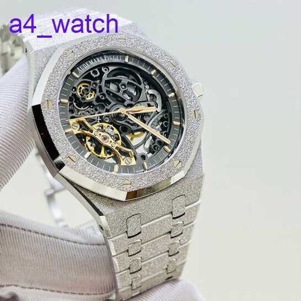 Moderne AP -Armbanduhr männliche Royal Oak Serie 15407BC Platin Frost Gold Hollow Out Freizeit Sport Doppelpendel Mechanische Uhr
