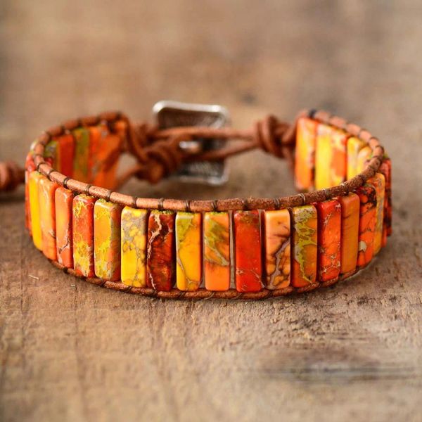 Stränge Unisex Bohemian Armbänder Tube Naturstein Perlen Einleder -Leder -Wickel -Armreifen Paar Schmuck beste Freund Geschenke Dropship Dropship