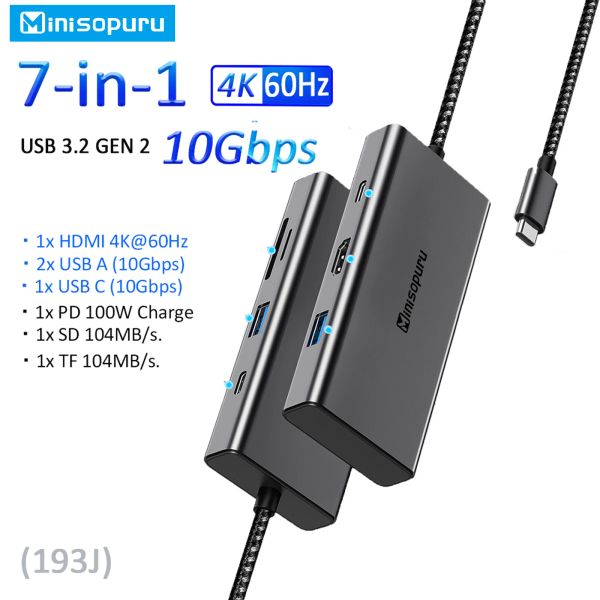 Hubs Minisopuru USB C HUB 4K HDMI Tipo C a MultiPort USB 3.2 PD 100W SD/TF Adattador per MacBook Pro Air Surface Pro iPad Pro Hub