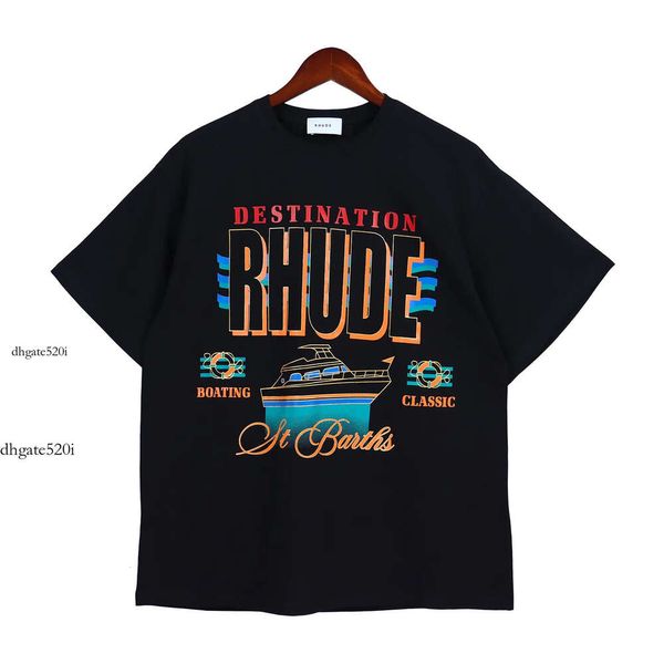 Rhude Shirt Erkek Polo Gömlek Tasarımcısı Rhude Tişört Avrupa Amerika Amerika Tişört Rhude Tasarımcı Marka Giyim Yuvarlak Boyun Yüksek Kalite Kısa S