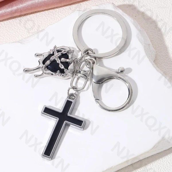 Keychains Y2K Kpop Klassiker Cross Herz Emaille Schlüsselbund Kirschschädel Einfacher Schlüsselring für Frauen Männer Freundschaftsgeschenk handgefertigtes Schmuck Set