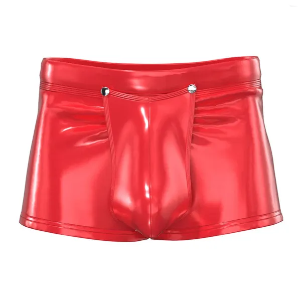 Underpants Herren Latex -Boxer -Shorts Öffner Schritt Unterwäsche Hochglänzende Lackleder Low Taille Reißverschluss Erotik Nachtwäsche