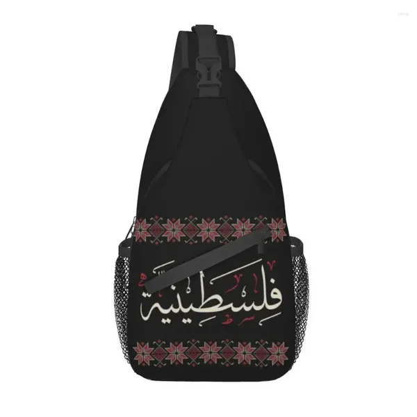 Mochila Caligrafia árabe da Palestina Com Tatreez Bordado Crossbody Sling Men