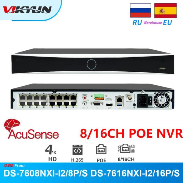 Lens Vikylin NVR Acusense POE 16Ch 12mp 8mp 4K DS7608NXII2/8P DS7616NXII2/16P HIK SIVE IP Camera Network Video Recorder -System