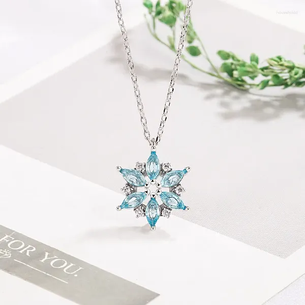 Teryaklar Kofsac Glamorous Zircon Deniz Mavi Kar Tanesi Kolye Kadınlar Noel Hediye Romantik 925 Gümüş Kolye Takı Kız Aksesuarları