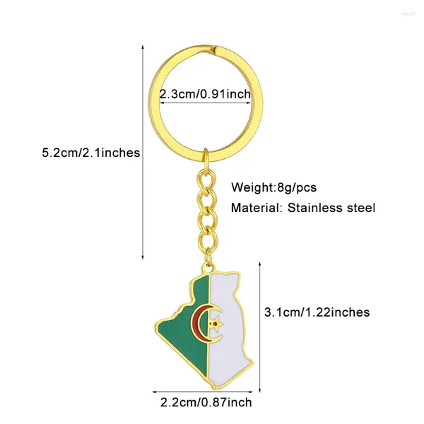 Tornari Algeria City Mappa bandiera Etnica in acciaio inossidabile Ciondolo portachiavi per uomini Don Reg regale per la catena chiave ad anello Accessorio