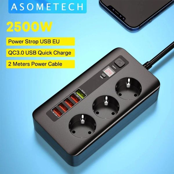 Hubs QC3.0 Multi USB -зарядные устройства 3 EU Outlets Power Strip Strip Strocket Quick Зарядка