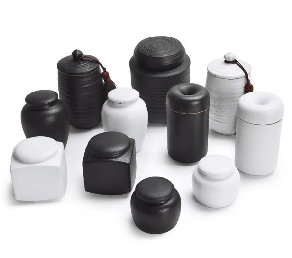 Urns Black/White Funeral Ashes Jar Urna para Cremação Humana As cinzas de animais de estimação Cerâmica Cerâmica Pal