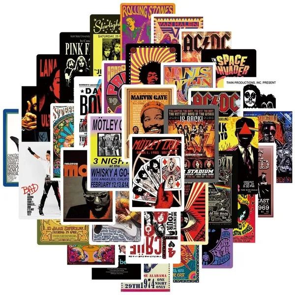 50pcs rock müzik etiketi müzik poster grafiti çıkartmaları su şişesi dizüstü bilgisayar bisiklet bagaj kılıfı kaykay çocukları yetişkin çıkartma