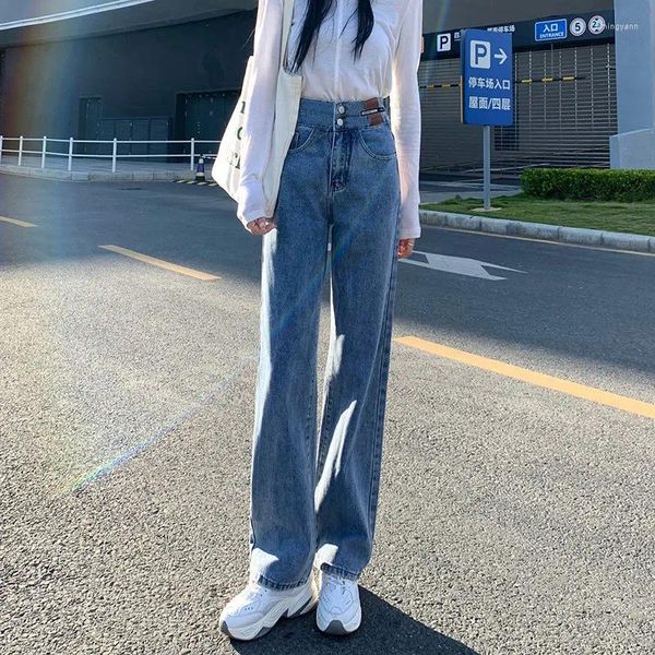 Jeans feminino Cintura alta e larga para calças de rua coreanas japonesas Mulher Y2K Fashion 2024 Trend Girl Autumn Winter Roupos de inverno