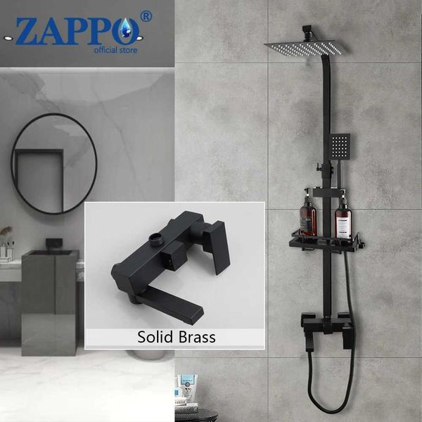 Set di doccia per bagno Zappo Schema esterna Lampada opaca in ottone nero Tre funzione Miscelatore da bagno Accessori per doccia per doccia per doccia set T240422