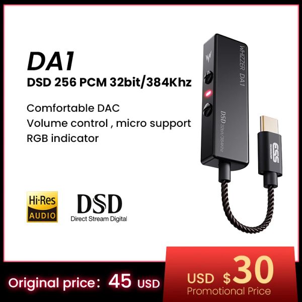 Управляйте портативным усилителем усилителя DAC DAC DA1, маленький мини -USB -ключ для USB -ключа с регулятором громкости микрофонов для наушников смартфоны наушники