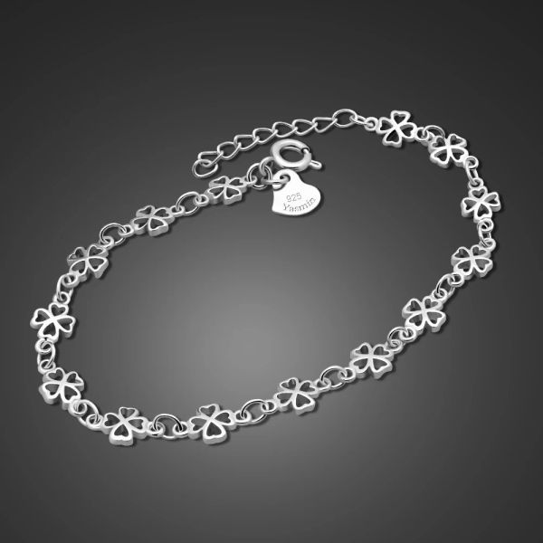 Strands Nuovo braccialetto in argento sterling al 100% 925 Sterling Cute Girl Clover Charm Bracciale argento Solido Bracciale Silver Fashi