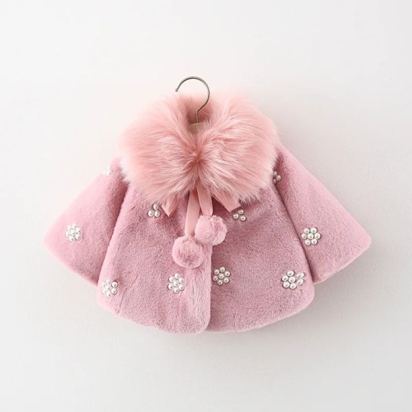 Schichten Winterkinder Boutique Mantel mit Pelz Neugeborenen Mädchen Weihnachten Neujahr Außenbekleidung Kind Cape Baby Mädchen rosa weißer Umhang