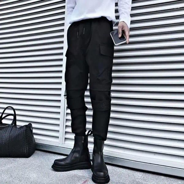 Pantaloni da uomo vacanza casual uomini neri sottili maschili techwear da esterno in viaggio per pantaloni punk a fit slim 4 stagioni versatili