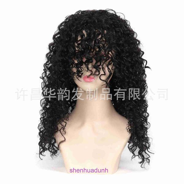 Großhandel Mode Perücken Haare für Frauen Neue Perücken Damen Mais lockig schwarz mittelgroße Länge Synthetische Faserstirnband