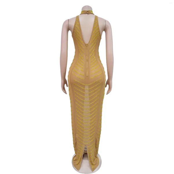 Sıradan Elbiseler Jeserary Moda Seksi Sırtsız Gece Kulübü Partisi Elmas Perspektif Balo Elbise Kadınlar Halter Boyun Tank Bodycon Maxi Vestidos