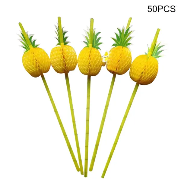 Copas descartáveis palhas de plástico dobráveis para cafeterias de cafeterias amarelas de palha decorativa de abacaxi de abacaxi