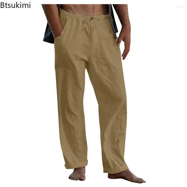 Pantaloni da uomo 2024 pantaloni di lino in cotone casual gamba larga vestito di abbigliamento traspirante abbigliamento da lavoro maschio jogging bottoms