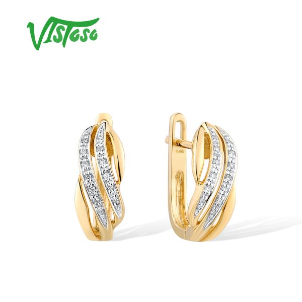 Orecchini VISTOSO Pure 14k 585 Orecchini in oro giallo per lady Glamour Splizianti Orecchini di diamante Orecchini Regali di fidanzamento del matrimonio Gioielli