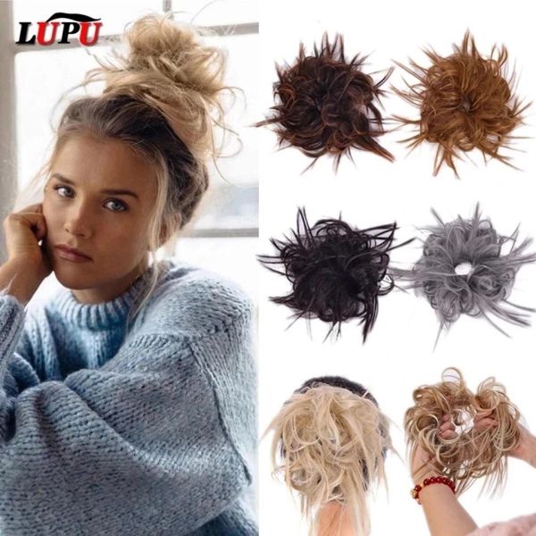 Chignon lupu sentetik chignon dağınık scrunchies elastik bant saç çörek düz kabarık saç parçası yüksek öfke elyaf doğal sahte saç