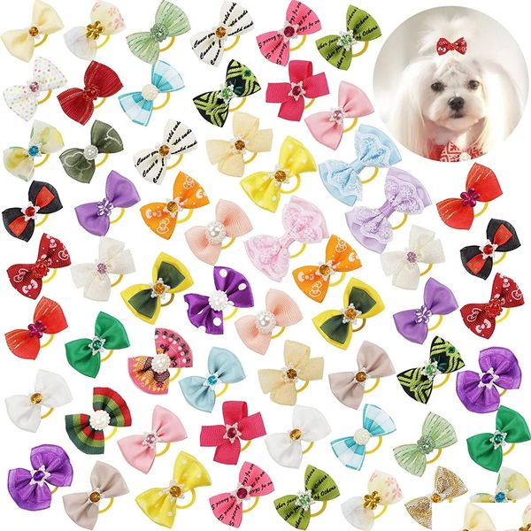 Noel Dekorasyonları 20/40 PCS Köpek Yayları Polka Dot Pet Saçları Kauçuk Bantlı Köpek Bantları Tımarlama Değişir Renk Aksesuarları Drop Teslimat Dhwn2