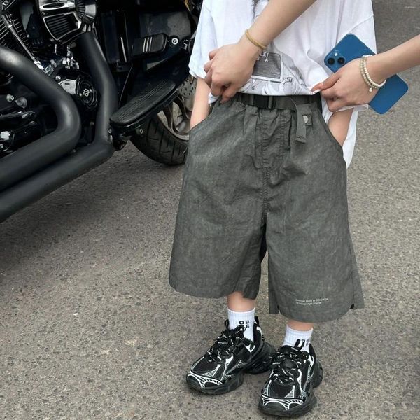 Calças meninos shorts 2024 Estilo coreano verão corresponde a uma cor sólida de cor solidária simples Capri calças casuais Infantil