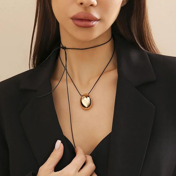 Anhänger Halskette Purui Trendy Arc Form Geometrische Halskette für Frauen Langes Seilketten Charm Choker Verstellbares Schmuck Mädchen Y2K Accessoires