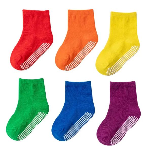 Socken 6 Paare Antislip Kinder leere Socken für Kid Boys Girls Solid Plain Baby Nicht -Slip -Kinder -Baumwollzubehör 17 Jahre