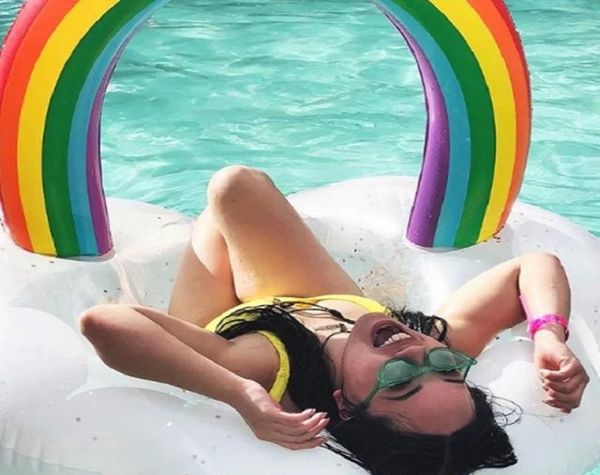 Anello di nuoto galleggiante gigante arcobaleno gigante per adulti giocattoli per feste in piscina rideon mattres anello di nuoto boia 90 cm Vest di salvataggio 3883291