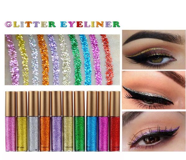 10 PCSSET Sıvı Glitter Gözelin Kalemleri Uzun Kalıcı Su Geçirmez Parlayan Parlayan Parlayan Göz Astarları Makyaj Eyeliners1139145