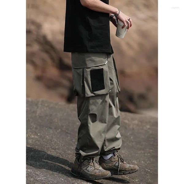 Jeans masculinos japoneses Retro Trend Wide Leg -Pants for Men Style Military Workwear Tubo reto Ajuste solto verde casual mensual