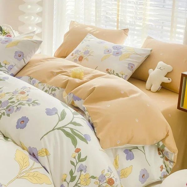 Set di biancheria da letto in stile pastorale in cotone puro a quattro pezzi set piccoli lenzuola stampati da letto stampato fresco