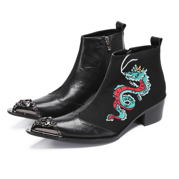 Echte Leder Männer Schuhe High Heels Stiefel Eisenkopf Tipp erhöhen Serpentine Business Bankett formelle Ledermodell Boots EU37-47