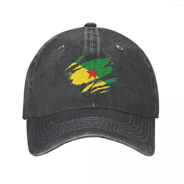 Ball Caps in stile strappato bandiera Guyana Baseball in difficoltà Denim Guyana Cap da sole francese da donna da donna Outdoor All Seasons Travel Capelli regolabili