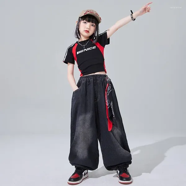 Abbigliamento da palcoscenico 2024 Abbigliamento per bambini Jazz Modern Dance Performance Abiti per ragazze Crop Crops Tops Sushe Abito hip hop dqs16137