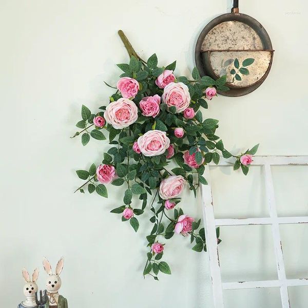 Fiori decorativi matrimoni di seta floreale a cuore rose pareti sospeso artificiale decorazione di decorazione fiore rosa rosa pianta verde rosa