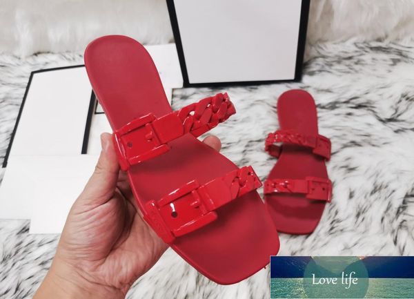Marka Kadınlar Sandalet Yüksek Kaliteli Tasarımcı Lady Terlik Yaz Açık Moda Plastik Zincir Jöle Terlik Lüks Orijinal Deri 9219382