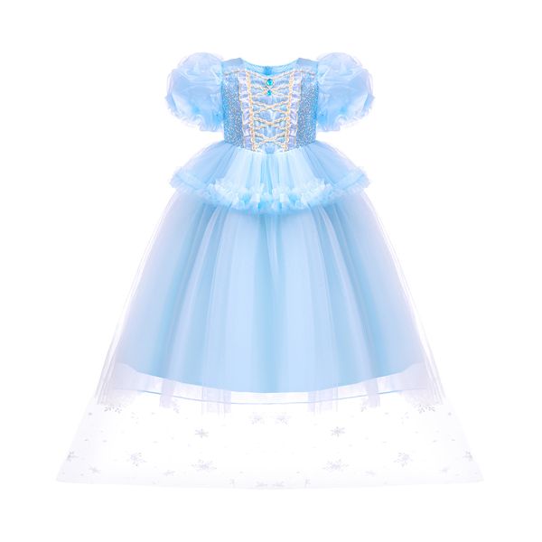 Vestidos de cosplay de festa do dia infantil com xale de neve shawl lantejas pérolas pérola manga de renda de tule de tule crianças roupas de princesa z7860