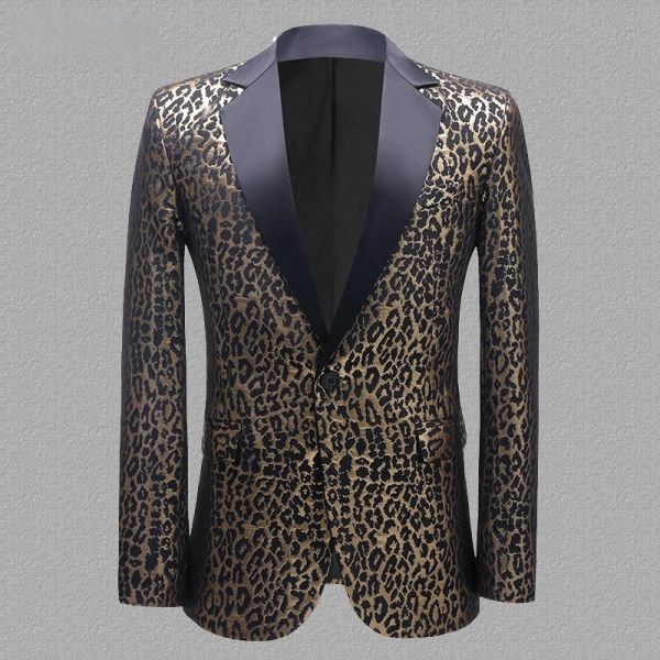 Suits Leopar Desenli Jacquard Takım Erkekler Master of Törenler Ev Sahibi Tören (Sadece Blazer)